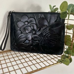Patricia Nash Black Floral Wristlet Clutch Handbag